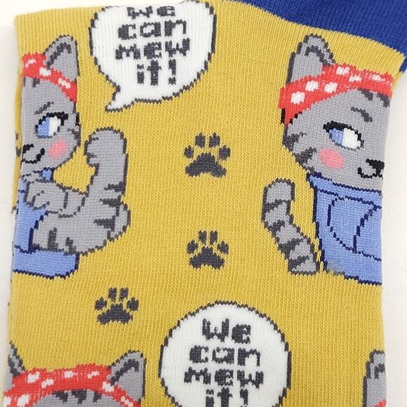 Socksmith Women's Crew Socks 9-11 Cat We Can Meow It Yellow Novelty Graphic Gift - Picture 5 of 7